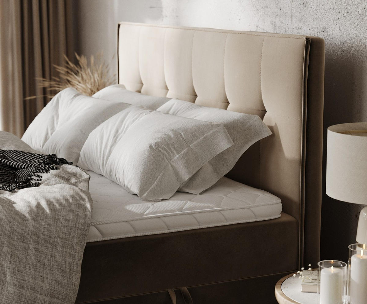 BOXBETT Mireo 140/200 cm Taupe im Paros Stoff - Taupe/Schwarz, Holz/Holzwerkstoff (140/200cm) - AltaBeds