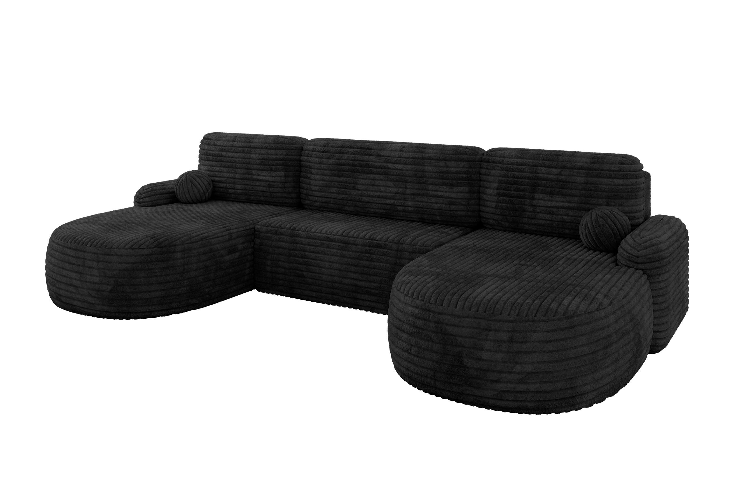 WOHNLANDSCHAFT mit Schlaffunktion und Bettkasten LIRA-U - 335x172x89 Schwarz - Schwarz, Holzwerkstoff/Textil (335/89/172cm) - ALTDECOR