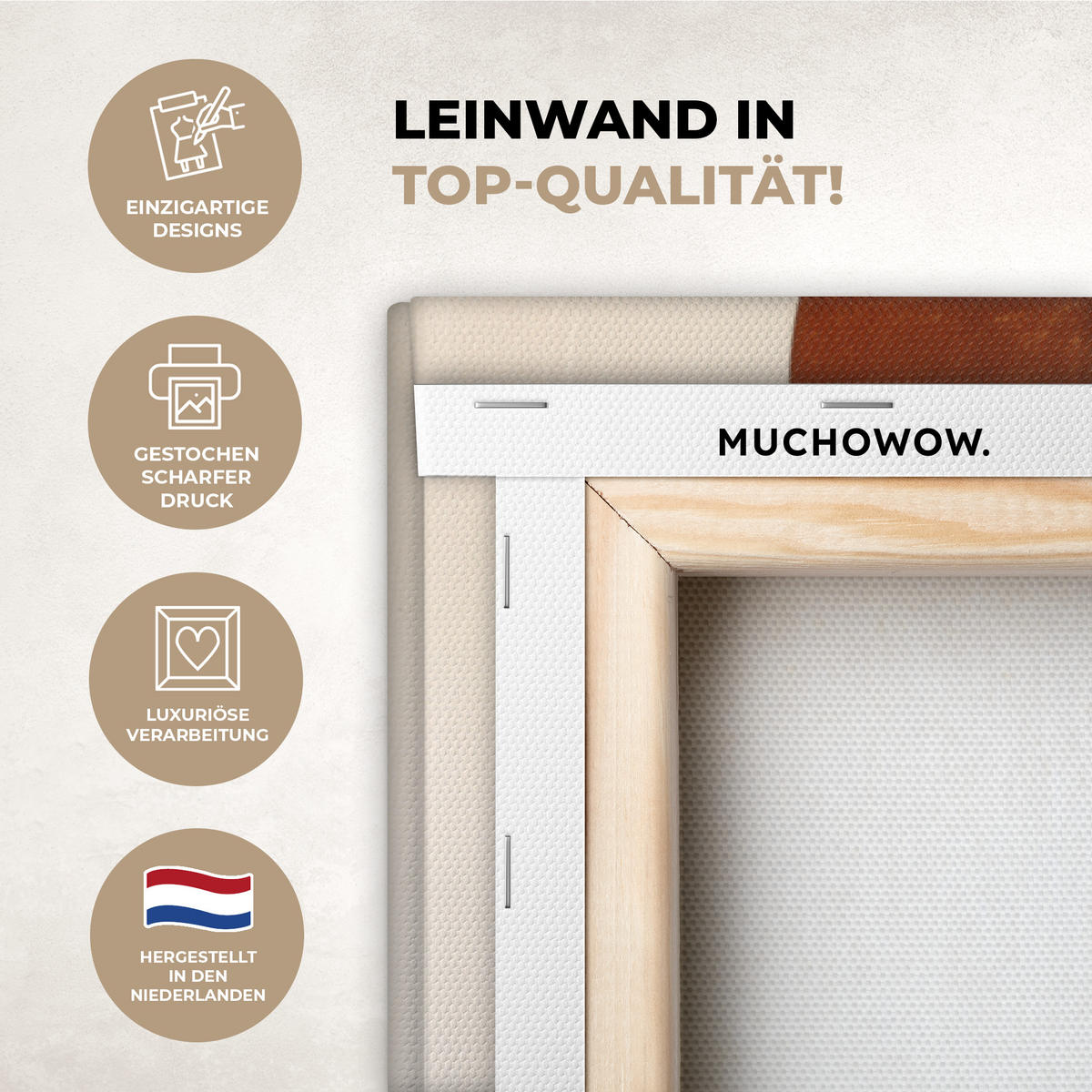 LEINWANDBILD Formen - Rund - Blätter - Beige Deko XXL 80x120 cm - Rostfarben, Textil (80/120cm) - MuchoWow