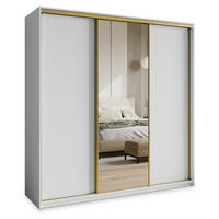 SCHWEBETÜRENSCHRANK TAVI 180/205/60 cm 3-türig mit Spiegel und Schubladen Weiß - Goldfarben/Weiß, Holzwerkstoff (180/205/60cm) - MASSENO
