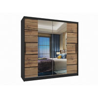 SCHWEBETÜRENSCHRANK Verona ME, Schwarz/Goldbraun Matt, 200 cm, mit Spiegel - Braun, Holz (200/216/60cm) - B BELINI GROUP