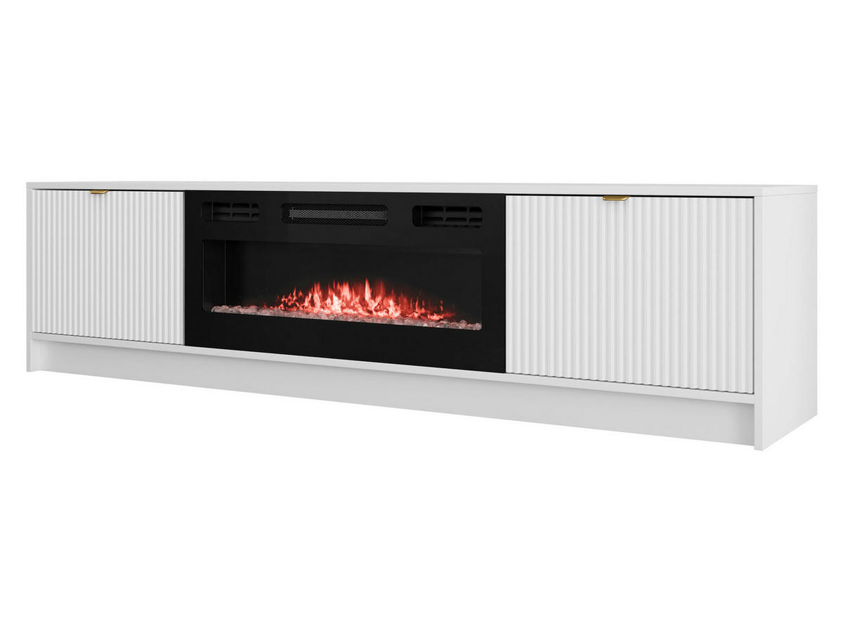 TV-LOWBOARD Tireno EF mit Elektrische Kamin - Goldfarben/Weiß, Holzwerkstoff/Metall (182/48/40cm) - MIRJAN24