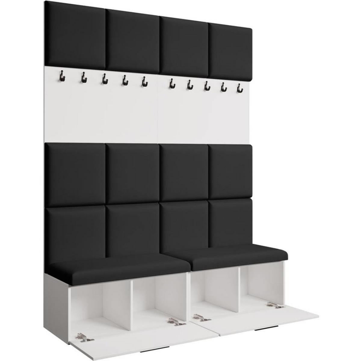 GARDEROBE Margaret I+I 162/203/43 mit gepolsterten Paneelen und Schuhschrank - Schwarz/Weiß, Holzwerkstoff/Kunststoff (162/203/43cm) - Beautysofa