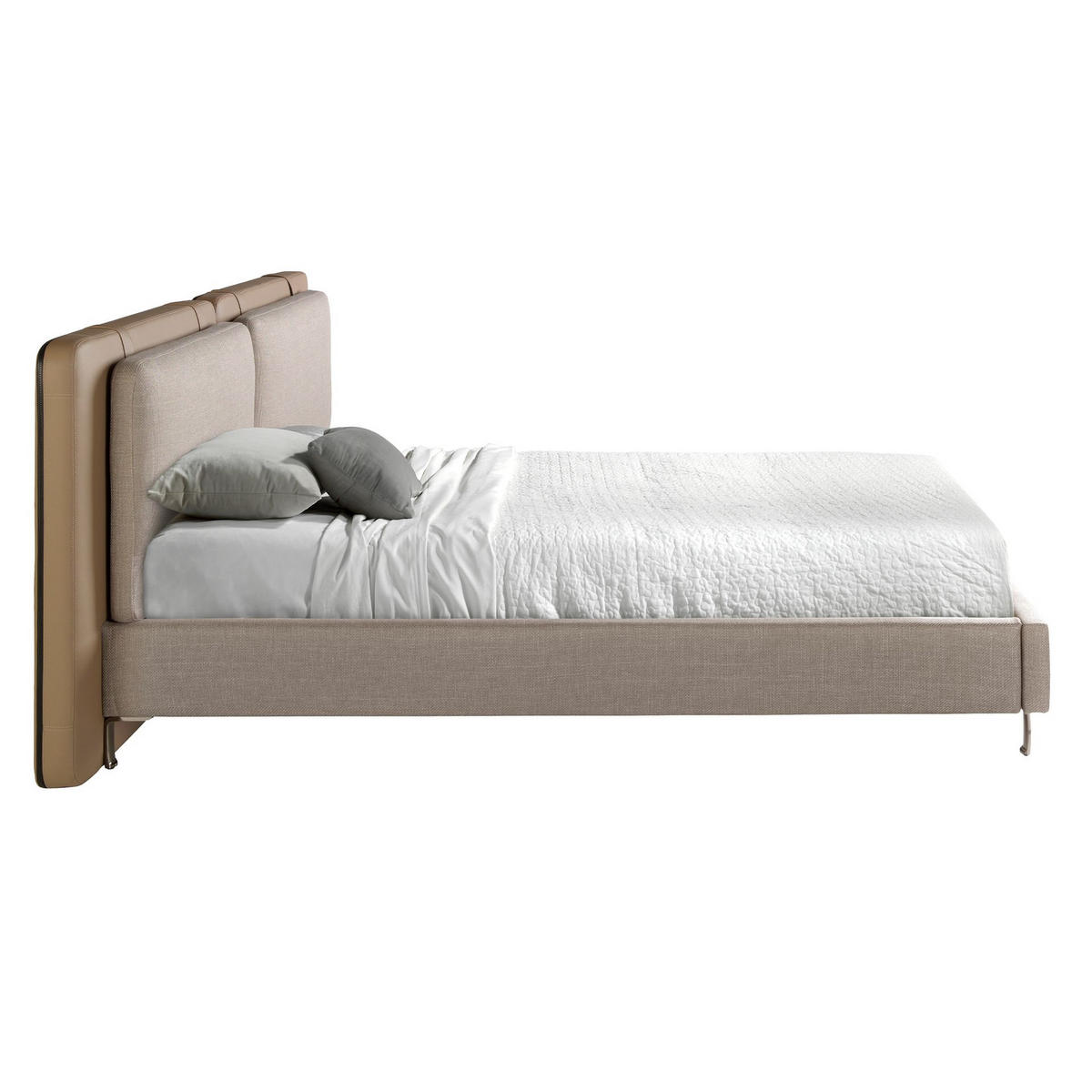 BETT Bett aus nerzfarbenem Kunstleder und grauem Stoff 217/222/100 cm - Taupe/Edelstahlfarben, Leder (180/200cm) - ANGEL CERDA
