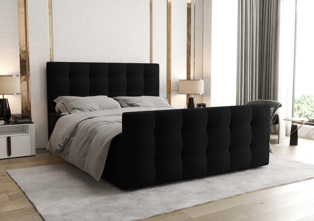 BOXBETT Orchido 160/200 cm in Schwarz – mit Bettkasten und Komfort - Schwarz, Holz/Holzwerkstoff (160/200cm) - AX Living