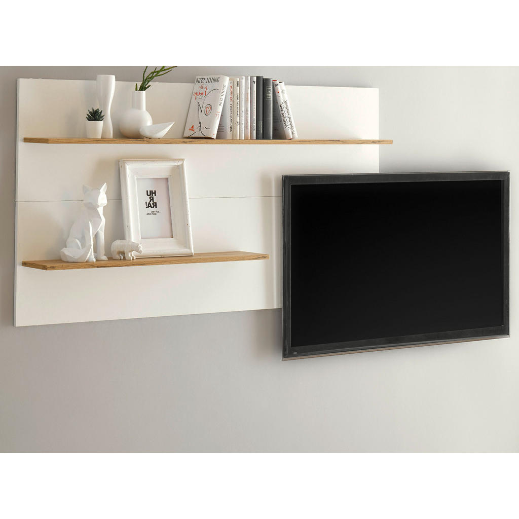 Thumbnail - Furn.Design Wandregal, Weiß, Eiche Wotan, Holzwerkstoff, Metall, Nachbildung,Eiche, Uni, Holz Optik, 155x80x20 cm, Wohnz...