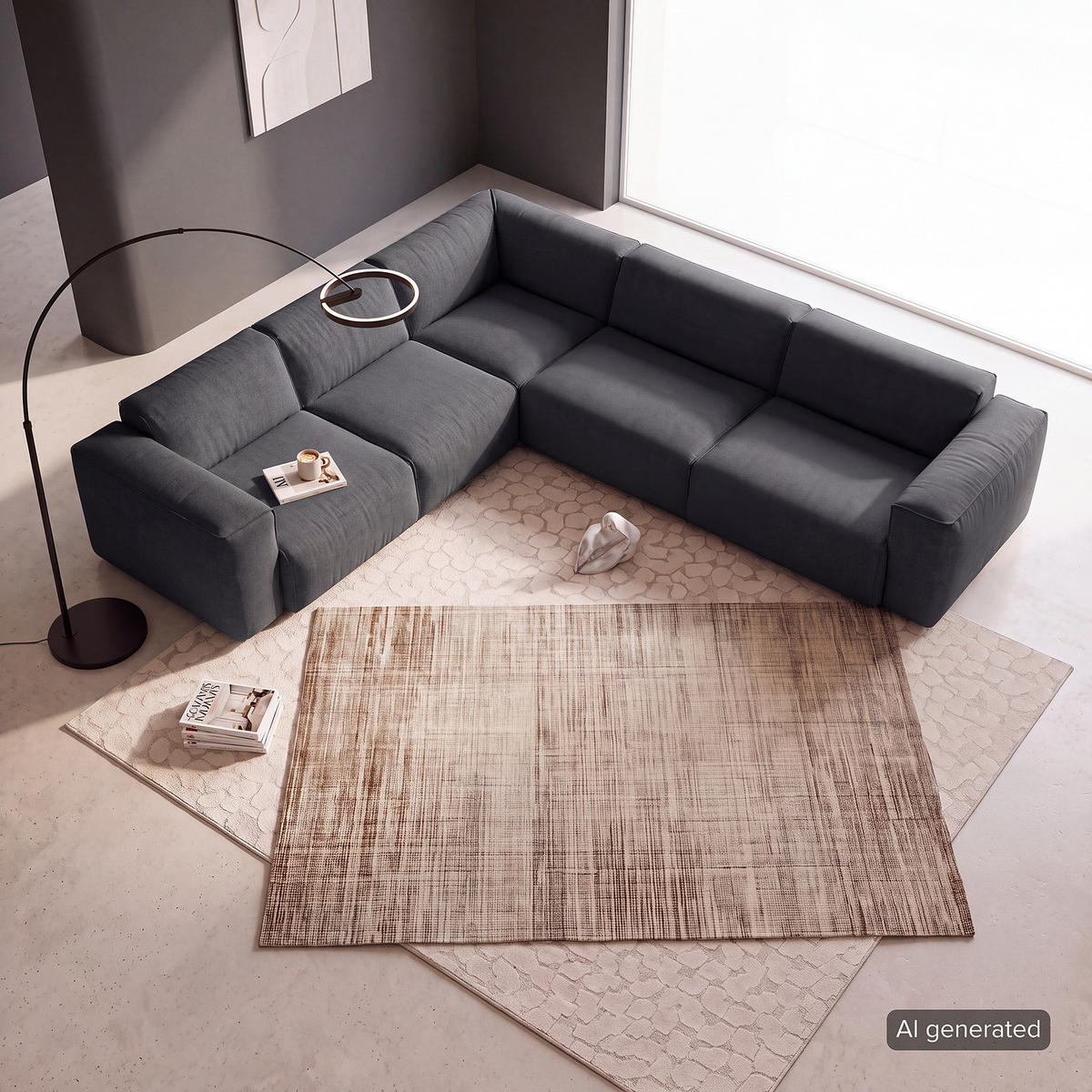 ECKSOFA mit Rundecke - Schwarz/Grau, Kunststoff/Textil (325/260cm) - home24