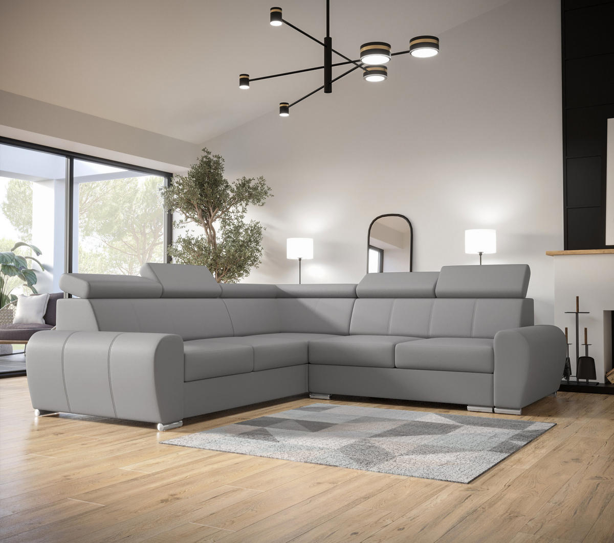 ECKSOFA APOLLO KN09, Eckcouch in L-Form mit Schlaffunktion, Farbe: Grau, Kunstleder, Ottomane Links - Grau, Textil (255/255cm) - O-Sofa