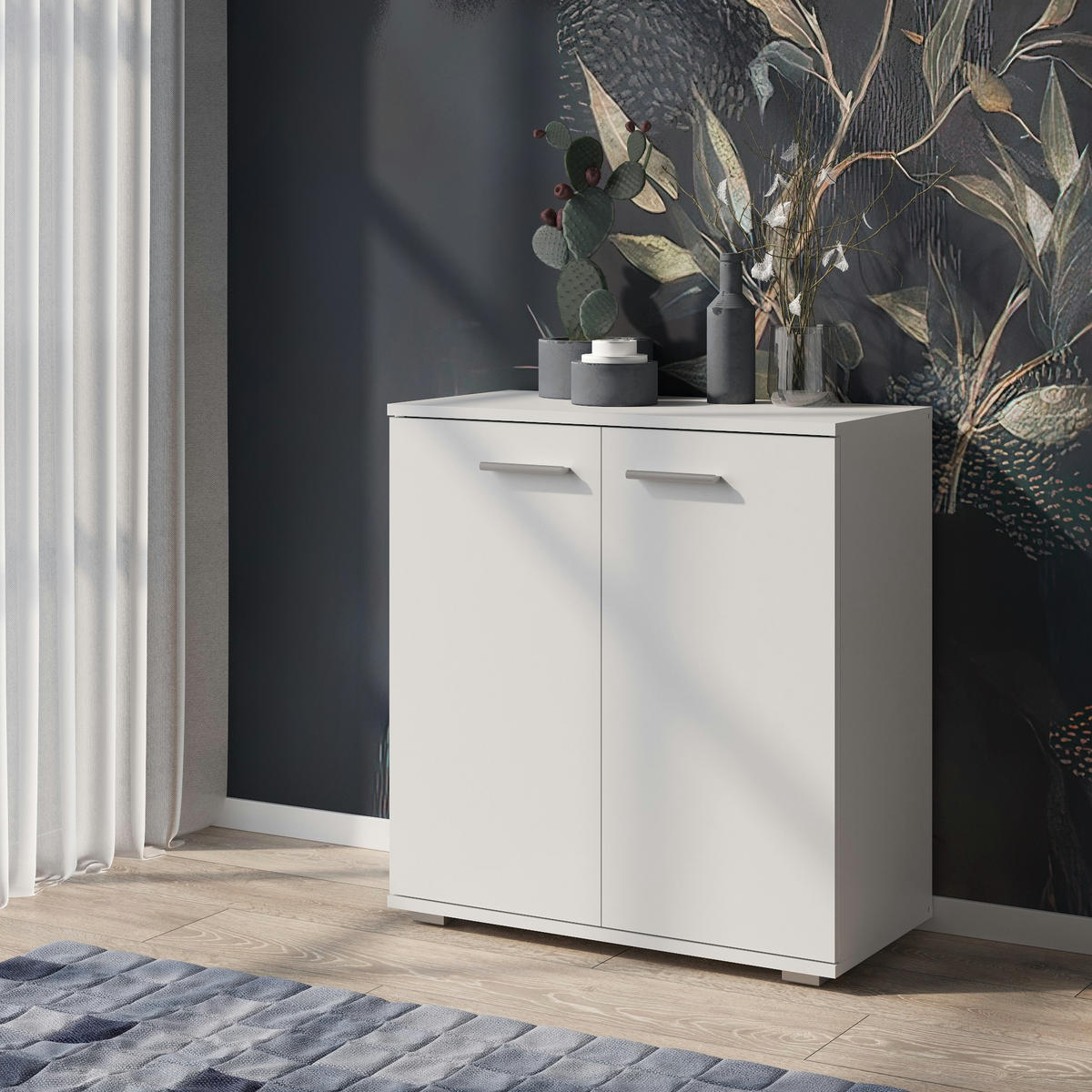 SIDEBOARD FAUSKE KOM1-2D Weiß - Silberfarben/Weiß, Holzwerkstoff/Kunststoff (69/74/34cm) - Komodee