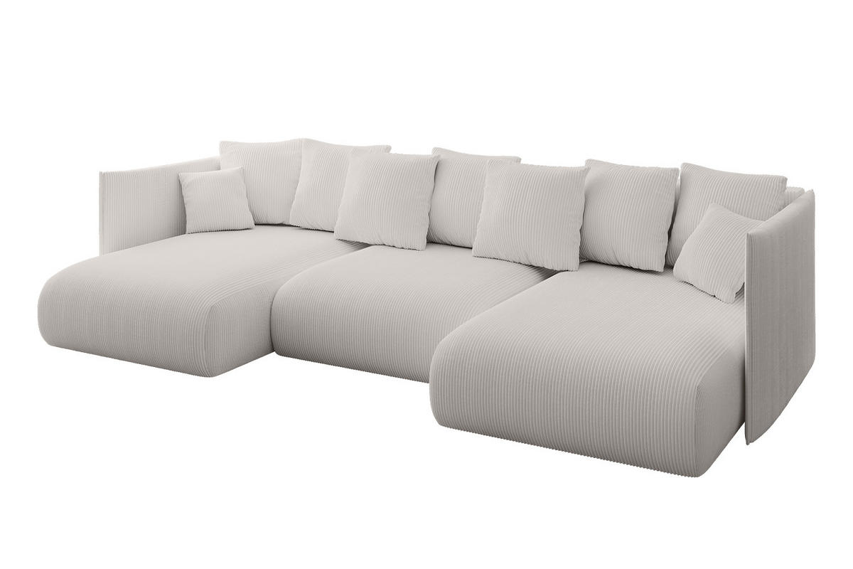 WOHNLANDSCHAFT mit Schlaffunktion und Bettkasten ONESK-U 304x165x40 Hellgrau Cord - Hellgrau, Holzwerkstoff/Kunststoff (304/90/165cm) - ALTDECOR