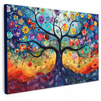 LEINWANDBILD Kunst - Baum des Lebens - Blumen - Hippie XXL 150x100 cm - Dunkelblau, Textil (150/100cm) - MuchoWow