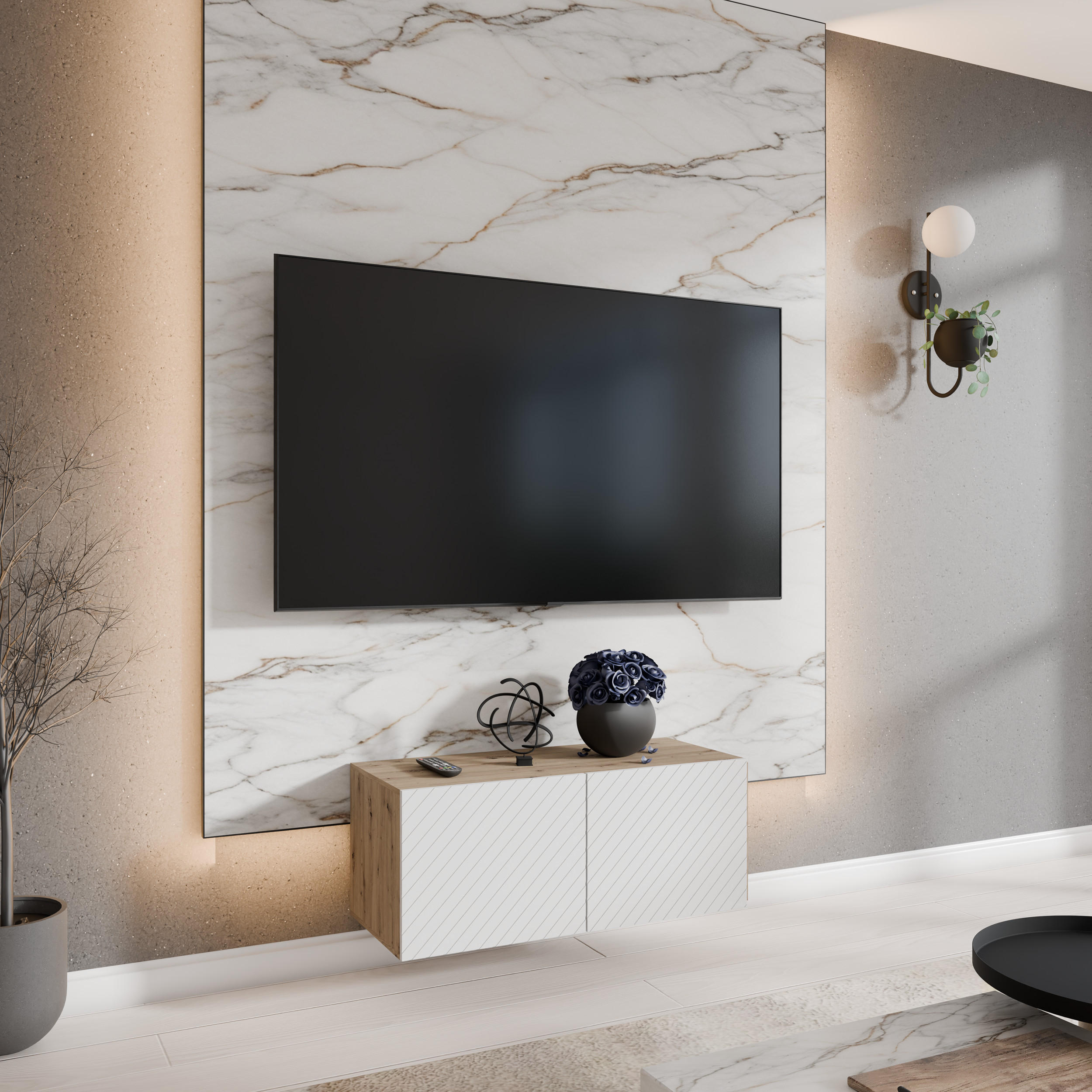 TV-SCHRANK KLER - Eiche Artisan/Weiß, Holzwerkstoff (100/41/40cm) - Meblini