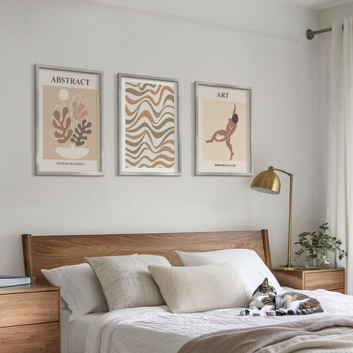 BILDER SET 3er Set - 40x60 cm Silberner Rahmen - Matisse Boho abstrakte Muster - Silberfarben, Kunststoff (40/60cm) - TULUP