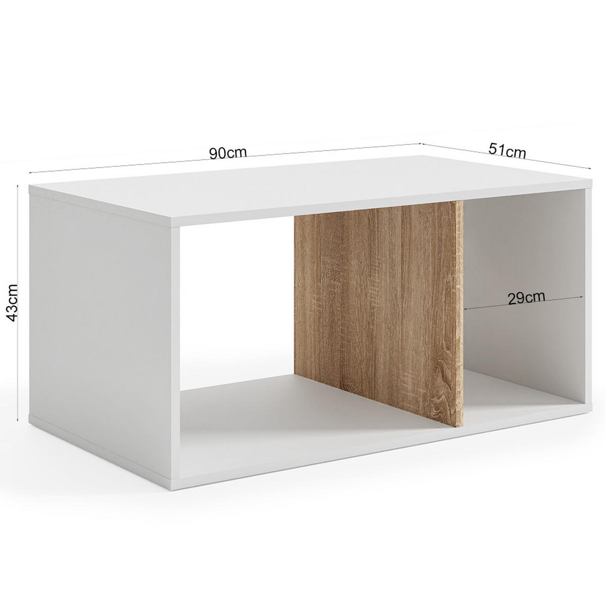 COUCHTISCH Roza Weiß + Sonoma Eiche - Weiß, Holz (51/90/43cm) - Jana