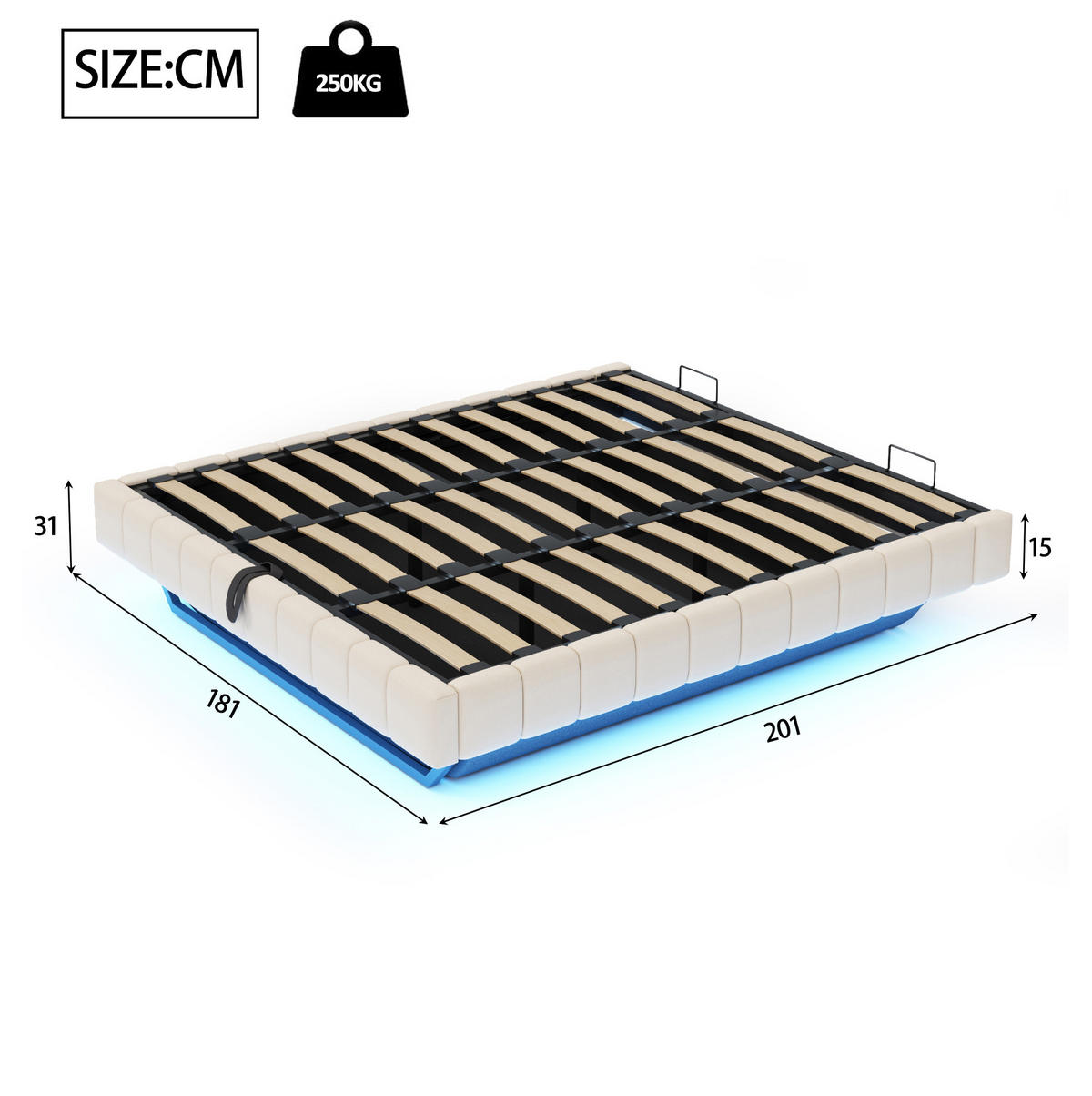 ČALÚNENÁ posteľ 180/200 cm s LED osvetlením, úložným priestorom a bez čela, Béžová - béžová, textil (180/200cm) - Redom