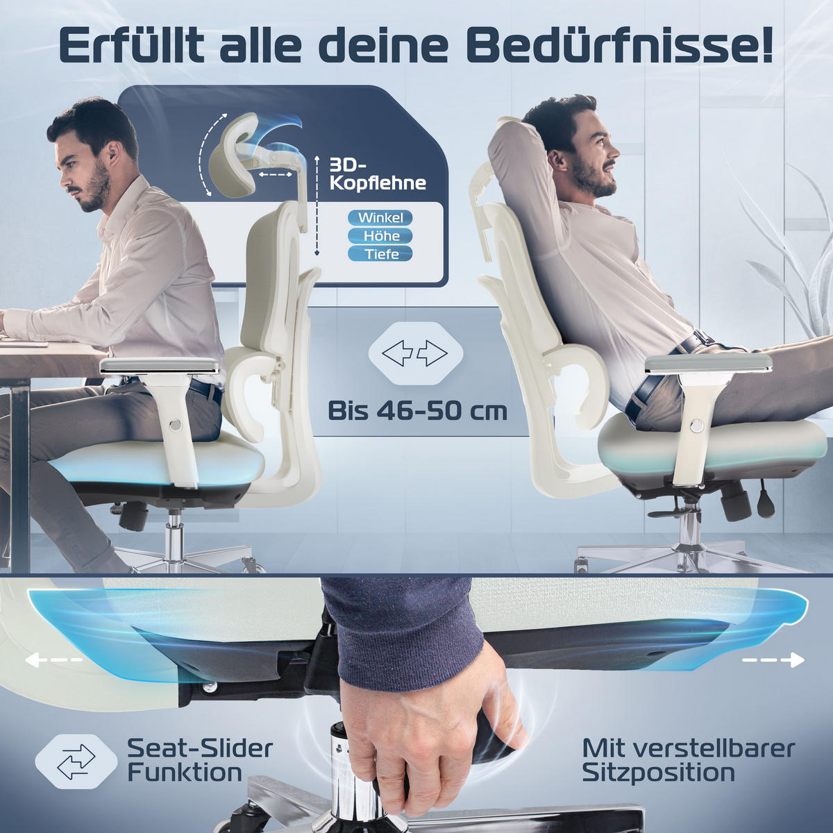 BÜROSTUHL ProSeat Creme-Weiß - Beige/Silberfarben, Kunststoff/Textil (70/145/70cm) - Clouvou