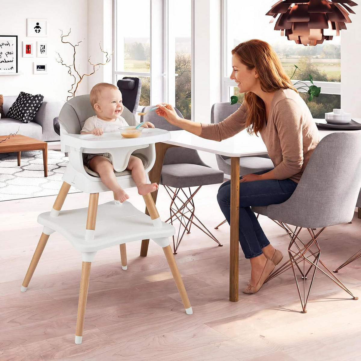 KINDERHOCHSTUHL mit Sitzerhöhung grau - Grau, Kunststoff (64/95/64cm) - COSTWAY