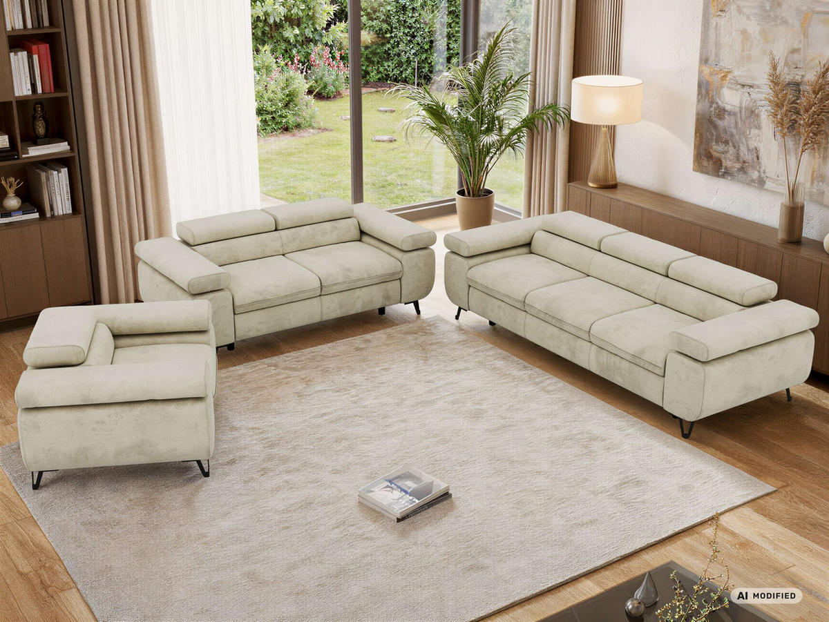 SEDACÍ SOUPRAVA PETER 1+2+3 - Béžová Samet - černá/béžová, kov/textil (262/76/99cm) - MKS