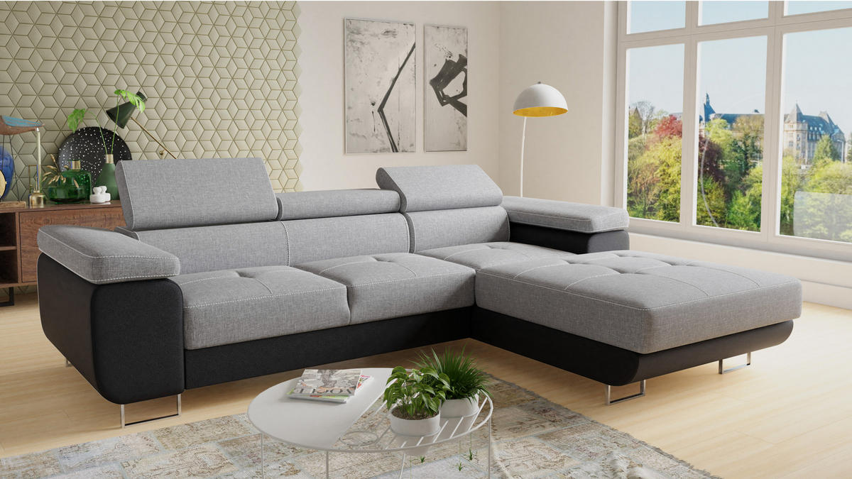 ECKSOFA Divo, Seite: Rechts - Hellgrau/Schwarz, Holz/Textil (282/204cm) - Sofnet