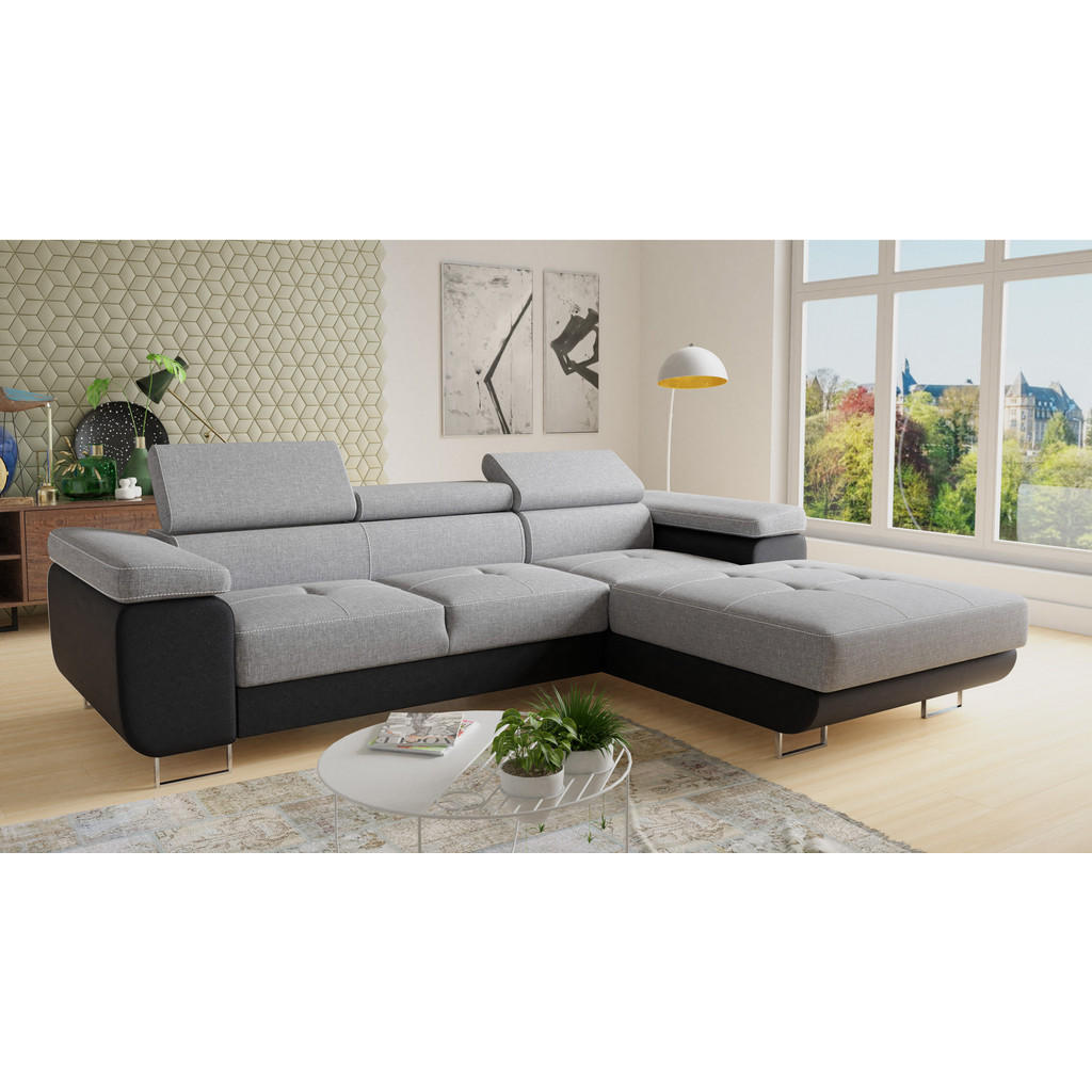 Thumbnail - Sofnet Ecksofa, Hellgrau, Schwarz, Textil, 5-Sitzer, Ottomane rechts, L-Form,Rechteckig, 282x204 cm, Wohnzimmer, Sofas &...