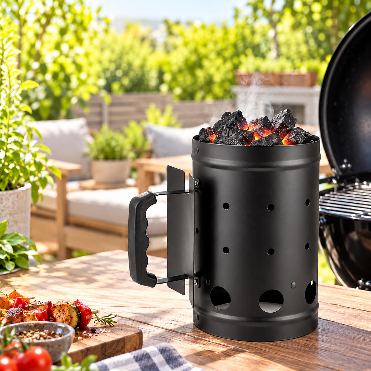 GRILLSTARTER Svart stål 27x24x16 cm - Svart, Metall/Plast (24/27/16cm) - Relaxdays