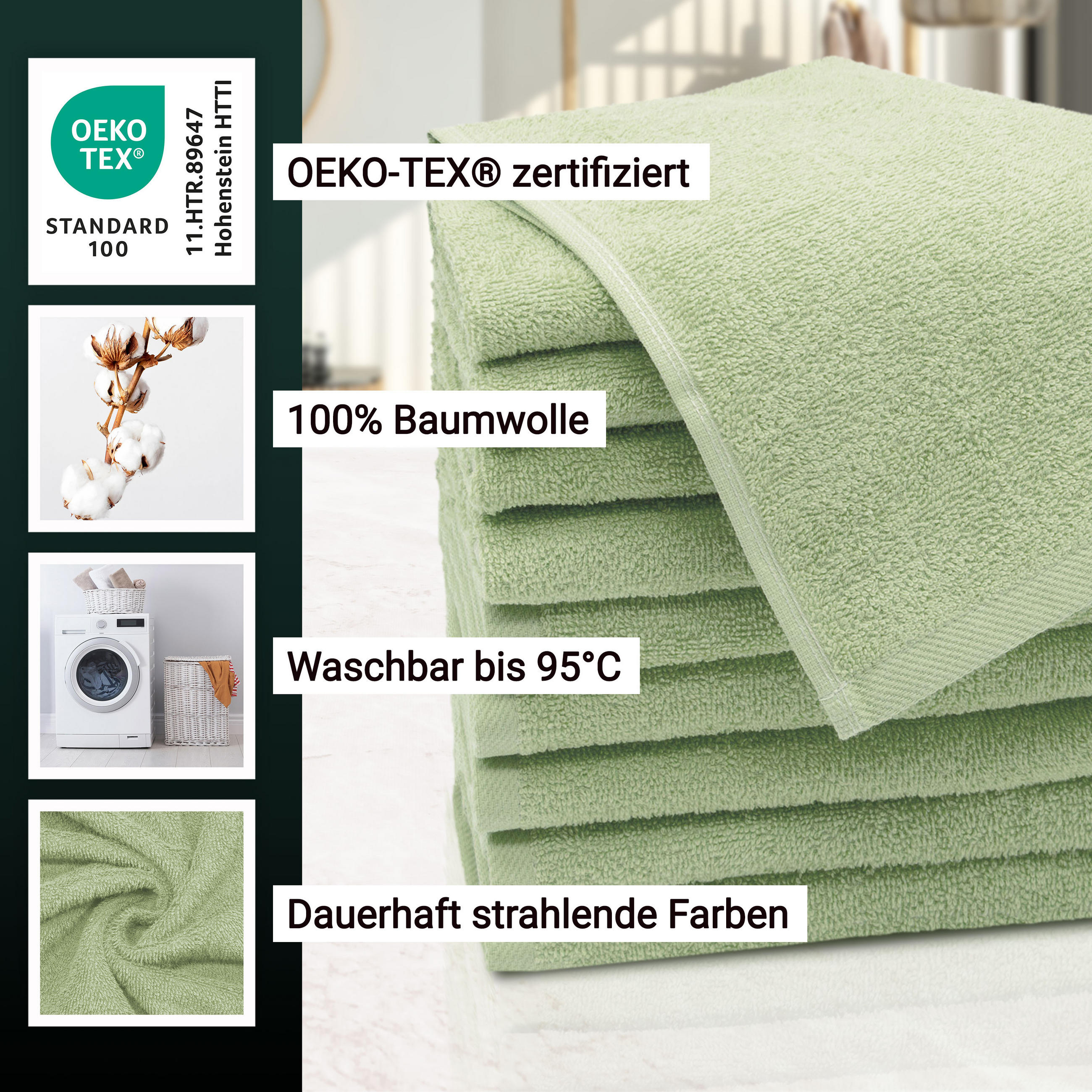 GÄSTETÜCHER, 10er-Set, 30x50 cm, 100% Baumwolle, Grün - Hellgrün, Textil (30/50cm) - Zollner