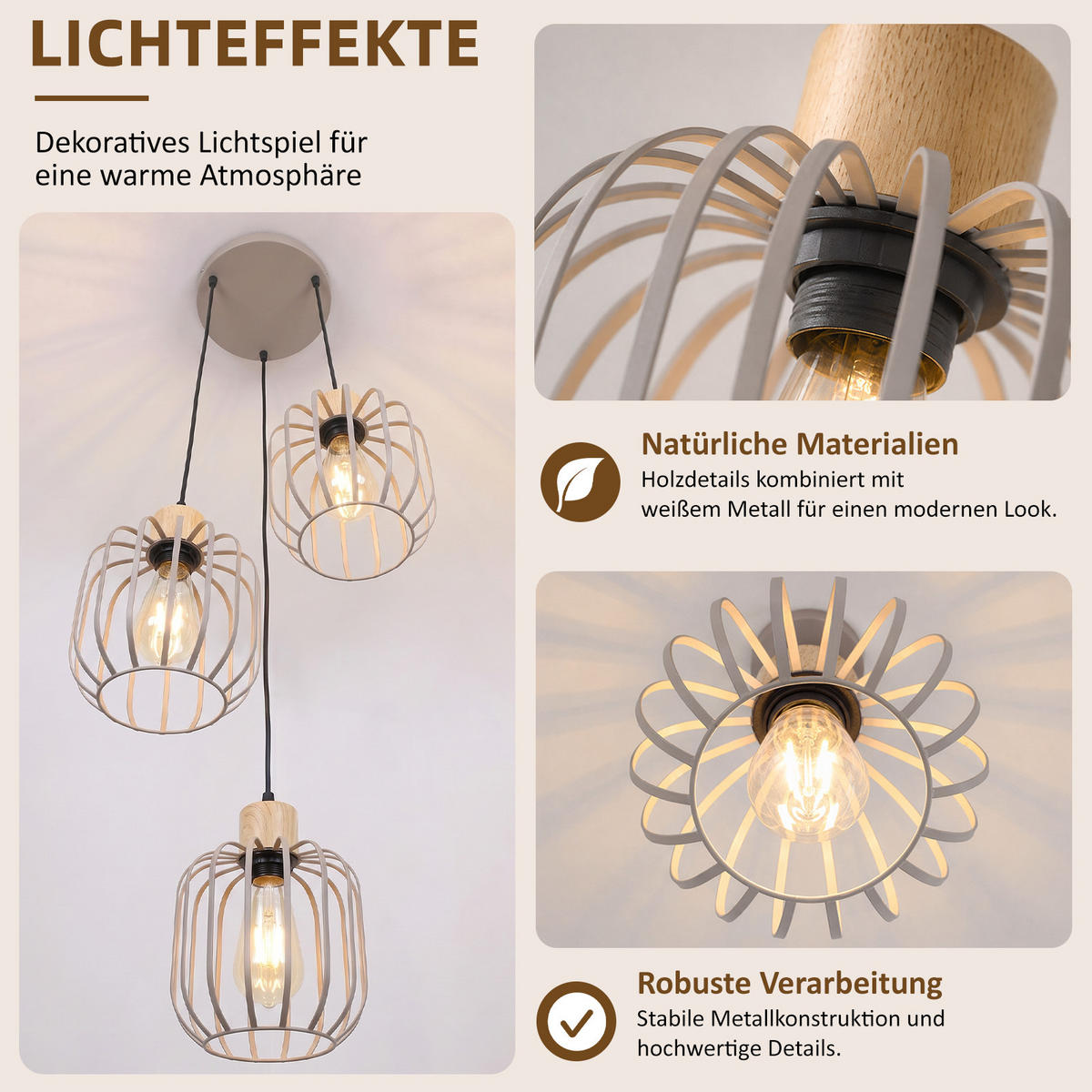PENDELLEUCHTE Sythveth 25/18/145 cm - Grau, Holz/Metall (25/18/145cm) - ZMH