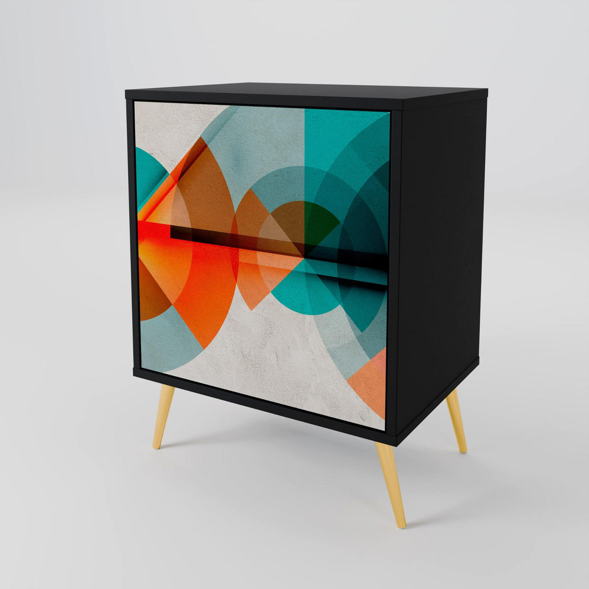 SIDEBOARD CIRCULAR RHAPSODY, Schwarz, 57,5x42x72,5 cm, Schwarze Metallfüße - Multicolor/Schwarz, Holzwerkstoff/Metall (57.5/72.5/42cm) - SpaceRebels