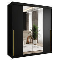 SCHIEBETÜRENSCHRANK mit Spiegel 180 cm Breite, Schwarz mit goldenem Griff - Goldfarben/Schwarz, Holzwerkstoff (180/200/62cm) - Home Collective