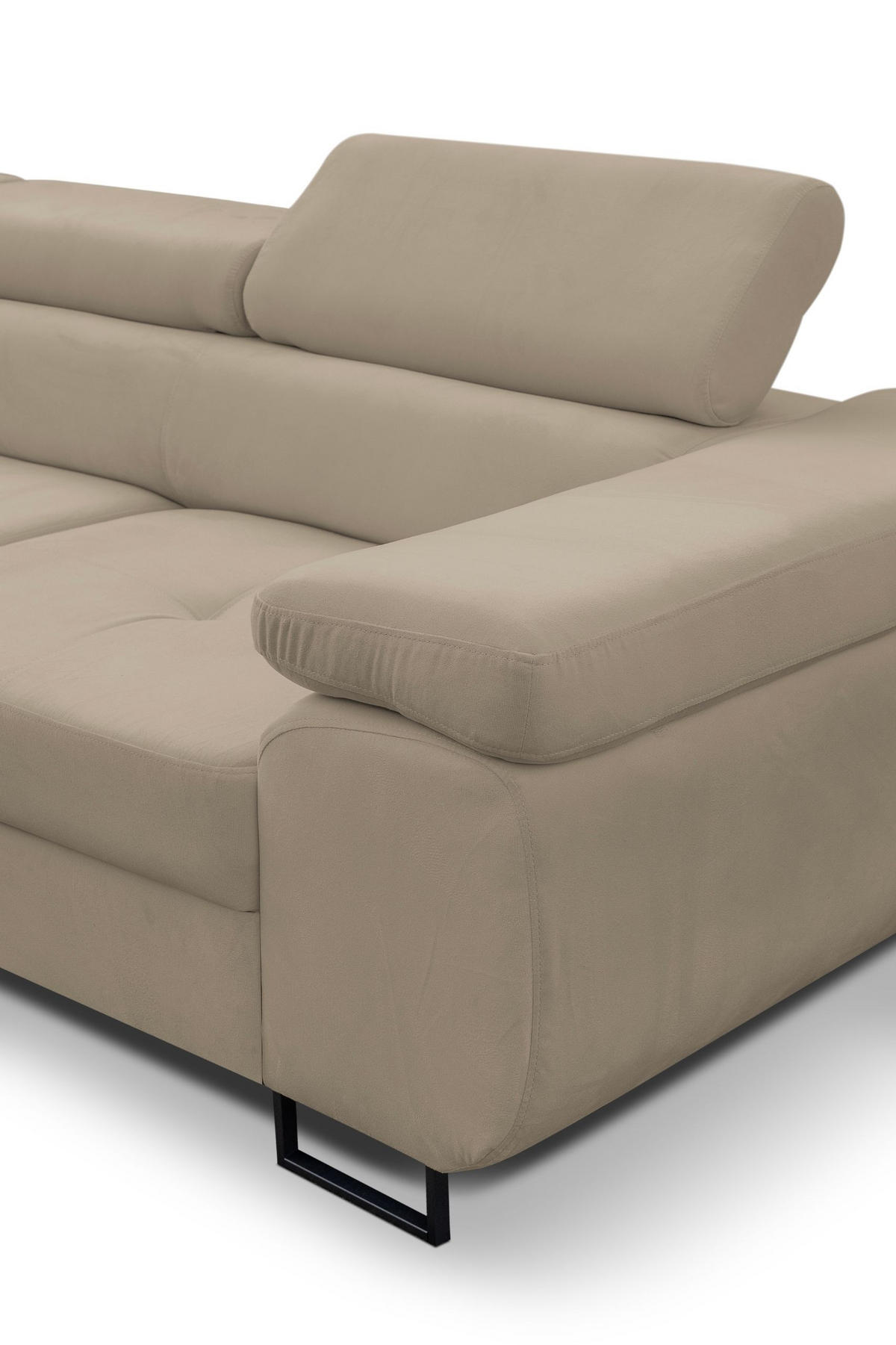 ECKSOFA Jerry in L-Form mit Schlaffunktion und Bettkasten, Farbe: Beige, Veloursstoff, Ottomane Links - Beige, Textil (202/275cm) - VENASI MÖBEL