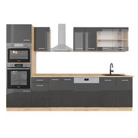 KÜCHENZEILE R-Line Anthrazit Hochglanz/Goldkraft Eiche 300 cm ohne AP - Anthrazit/Eiche Wotan, Holzwerkstoff (300/81.6/46cm) - Vicco