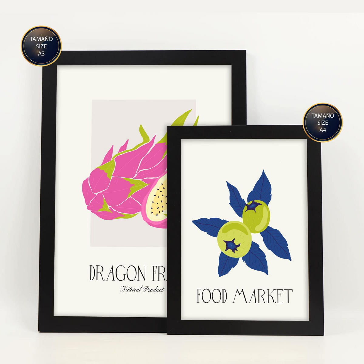 POSTER Set Mit 6 Lebensmittel Und Ernährungs Beeren Natur Und Botanikdrucke Für Innenarchitektur A3 & A4 Schwarzer Rahmen - Schwarz, Papier (29/3cm) - Nacnic