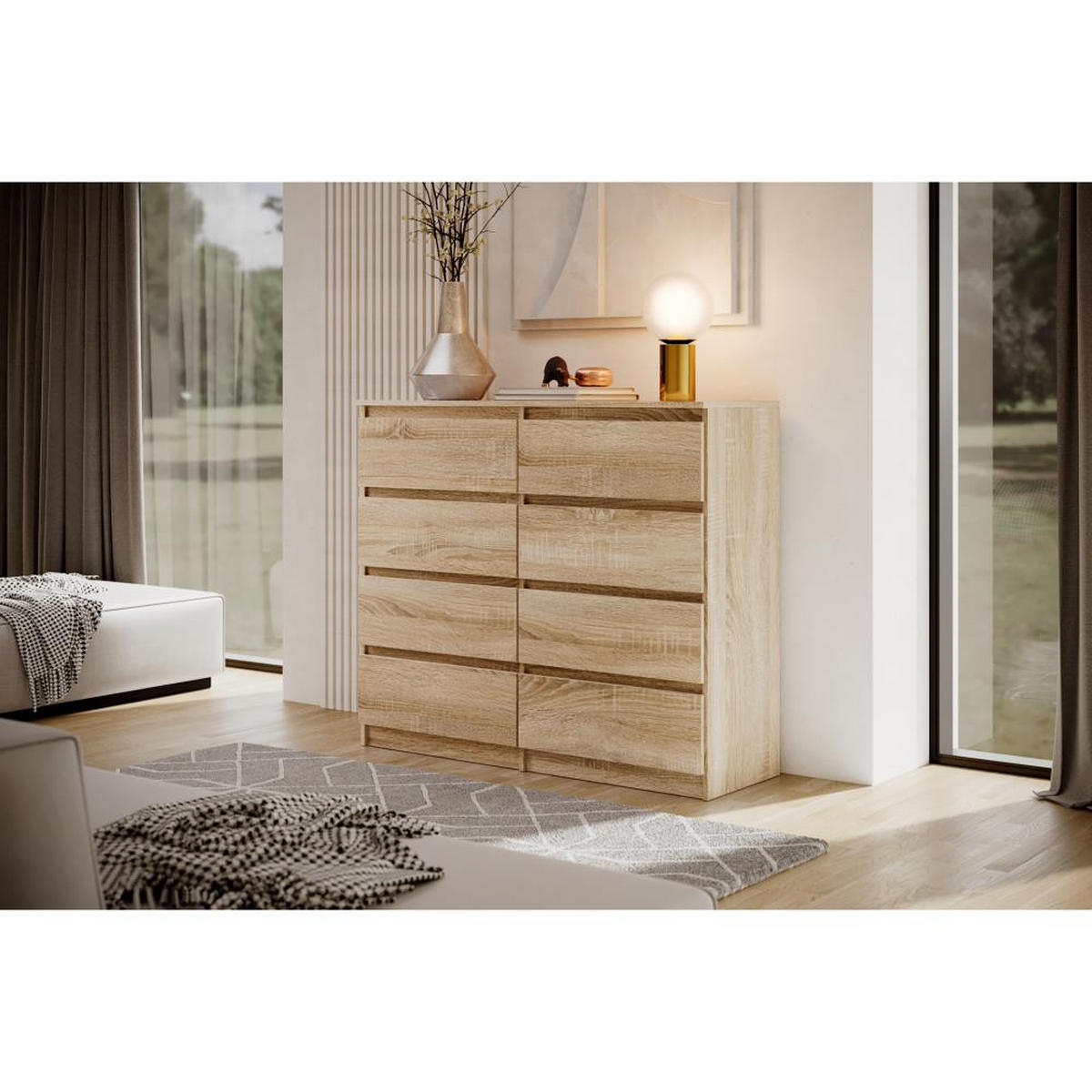 KOMMODE Lemon 120 cm mit acht Schubladen eiche Sonoma - Sonoma Eiche, Holzwerkstoff (120/101.5/39cm) - Beautysofa