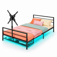METALLBETT mit LED-Beleuchtung und Aufbewahrungskörben in Schwarz - Schwarz, Holzwerkstoff/Metall (90/200cm) - EVRYAE