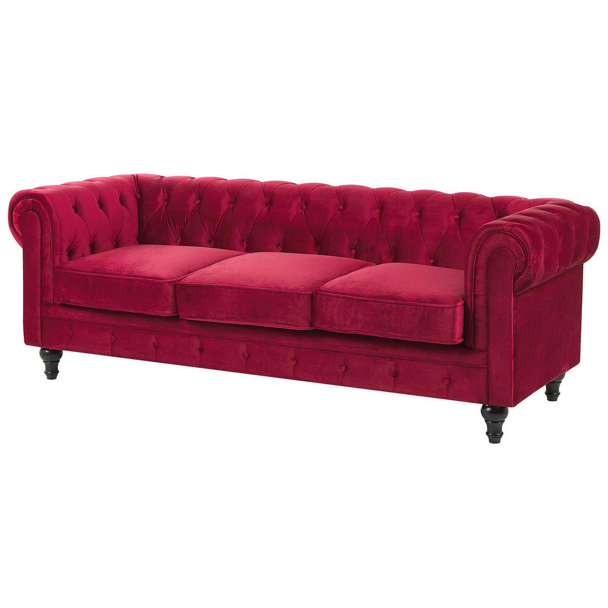 3-SITZER-SOFA Samtstoff Dunkelrot Chesterfield - Dunkelrot, Textil (202/70/75cm) - Beliani