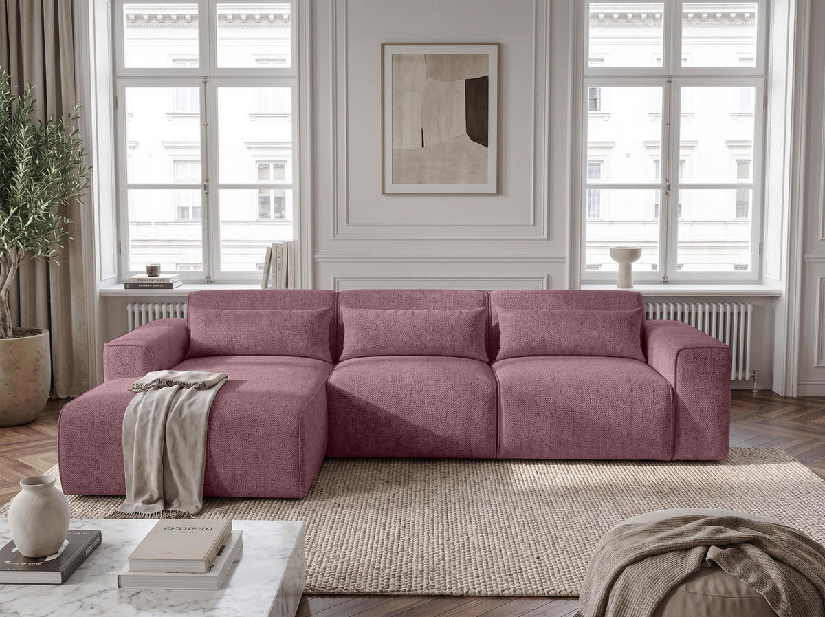 ECKSOFA L Form Ruyam Altrosa 310/165/78 cm – Schlaffunktion Links - Dunkelgrau/Schwarz, Kunststoff/Textil (170/310cm) - AX Living