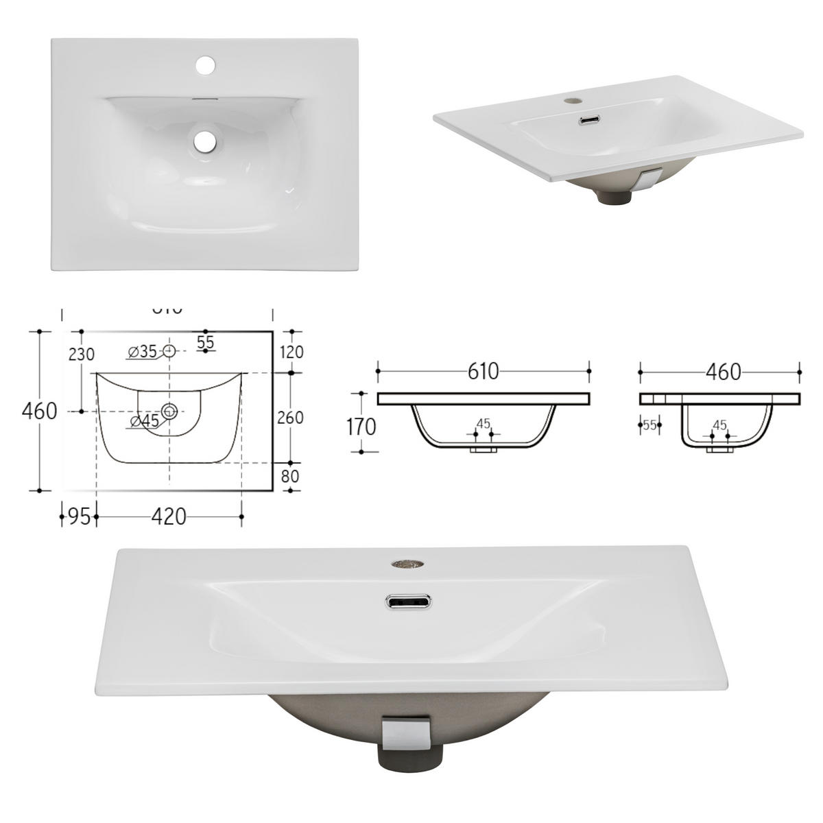 WASHTISCHKOMBI ARVIDA SET1 Eiche Weiß - Weiß, Glas/Holzwerkstoff (60/59/46cm) - Komodee