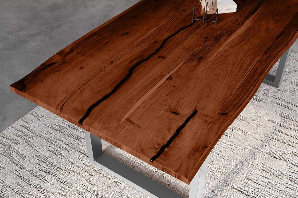 ESSTISCH POLLY - Silberfarben/Braun, Holz (100/200/77cm) - SAM