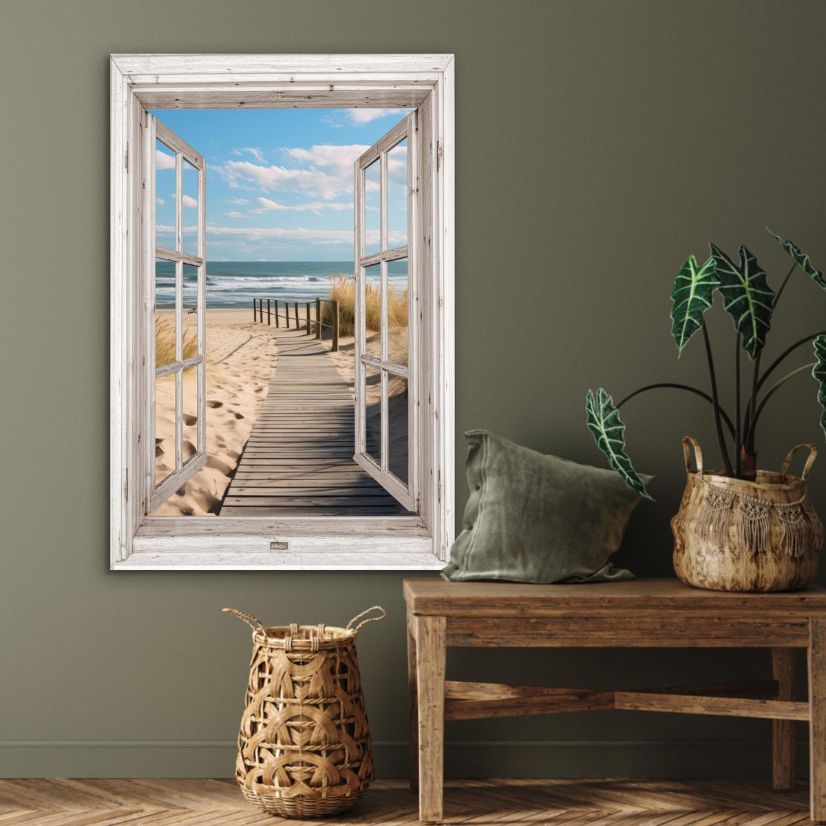 METALLBILD Fenster - Meer - Küste - Natur - Ausblick - Strand - Wattenmeer 60x90 cm - Beige, Metall (60/90cm) - MuchoWow