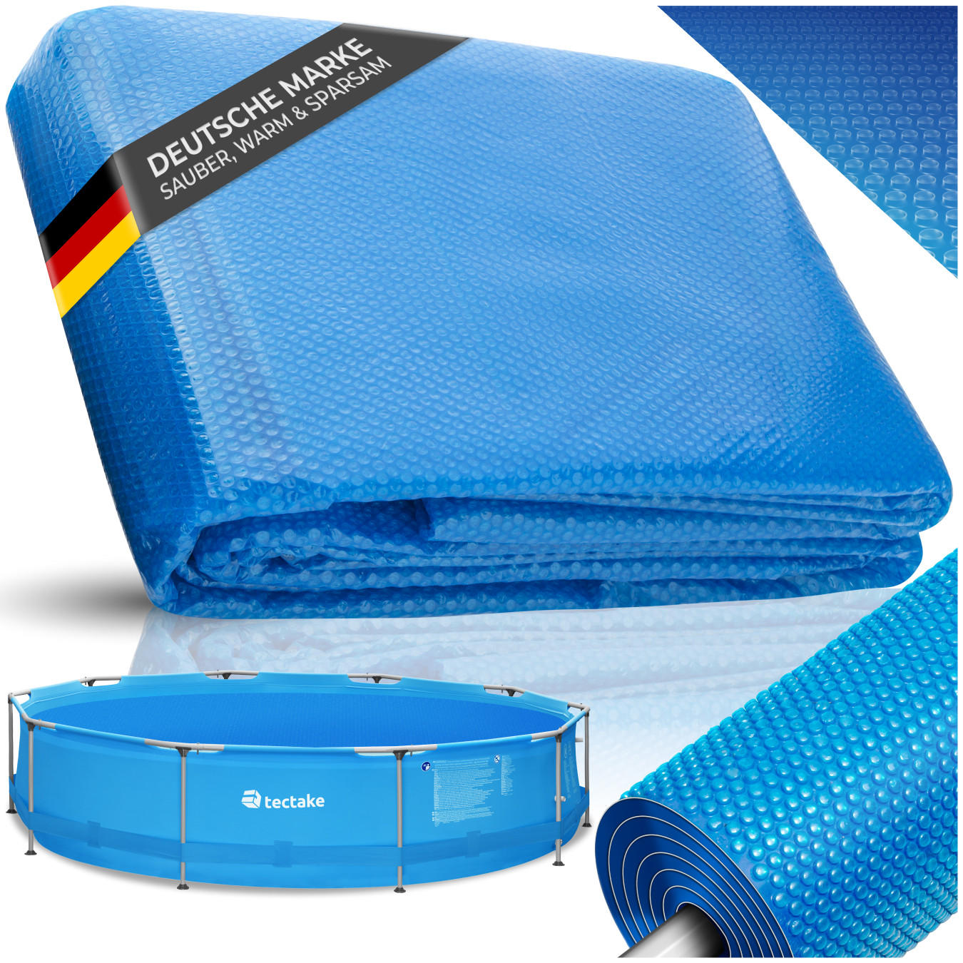 POOLABDECKUNG ,Durchmesser 300 cm,blau - Blau, Kunststoff (300/300cm) - tectake