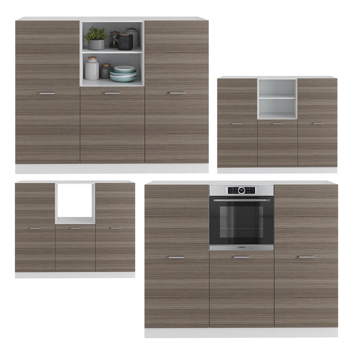 KÜCHENBLOCK R-Line Edelgrau/Weiß 180 cm ohne AP - Braun/Weiß, Holzwerkstoff (180/81.6/46cm) - Vicco