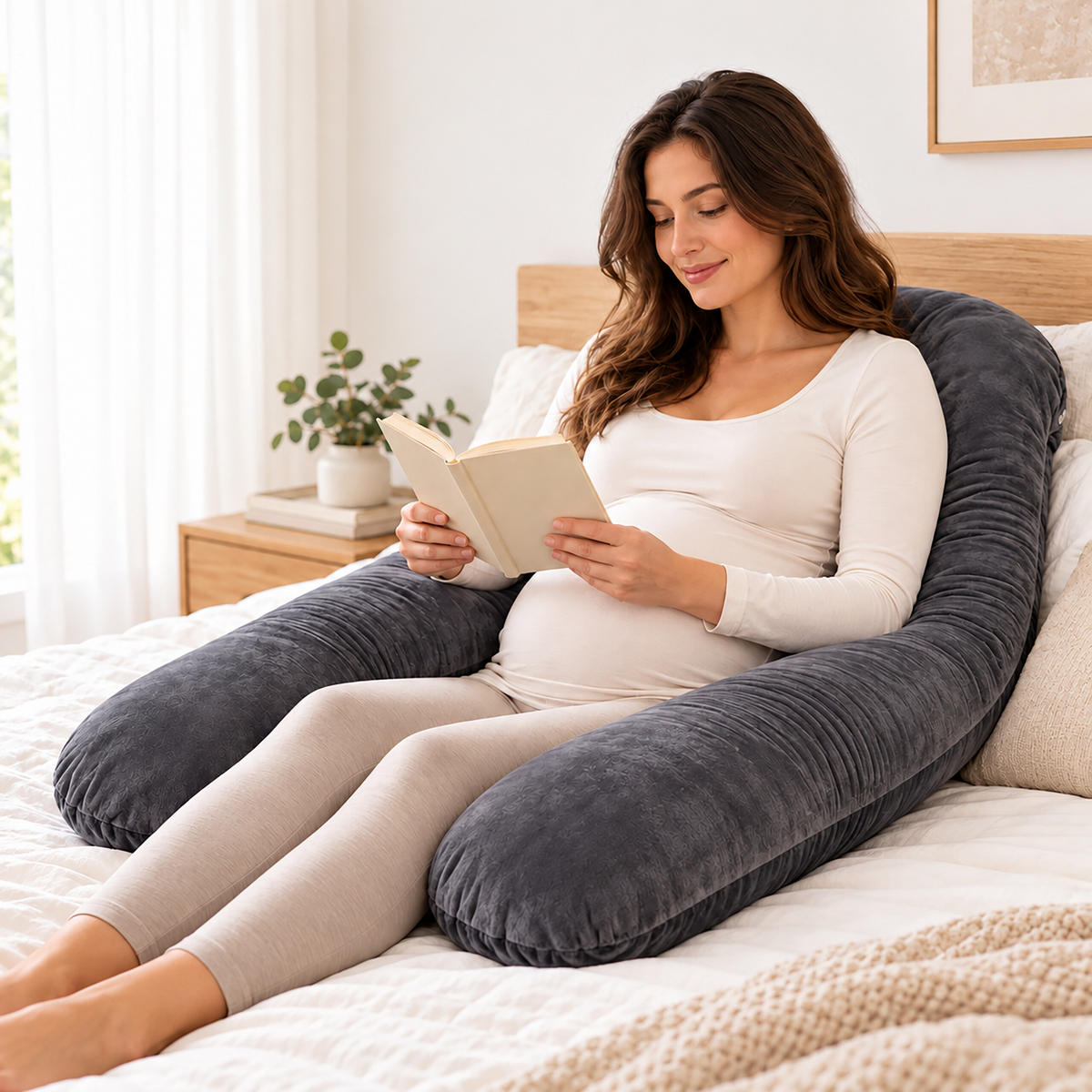 POLŠTÁŘ Antracit těhotenský tvar U sametový potah - antracitová, textil (70/140cm) - Relaxdays