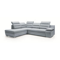 ECKSOFA RISO Blau Velours-Stoff mit Schlaffunktion - Blau, Holz (280/230cm) - MASSENO