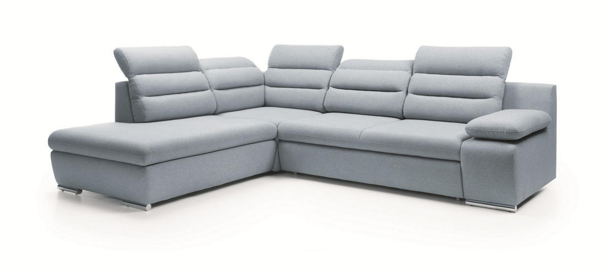 ECKSOFA RISO Blau Velours-Stoff mit Schlaffunktion - Blau, Holz (280/230cm) - MASSENO