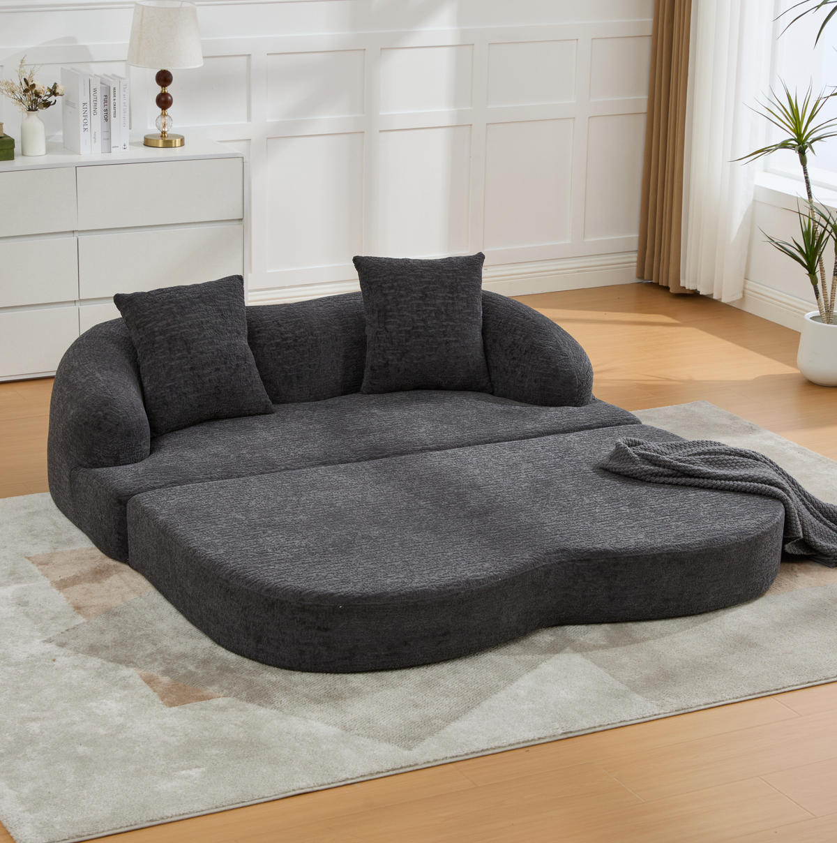 SOFA 2-in-1 mit Schlaffunktion 157 cm Chenille Dunkelgrau - Dunkelgrau, Kunststoff (84/65/157cm) - Meubliv