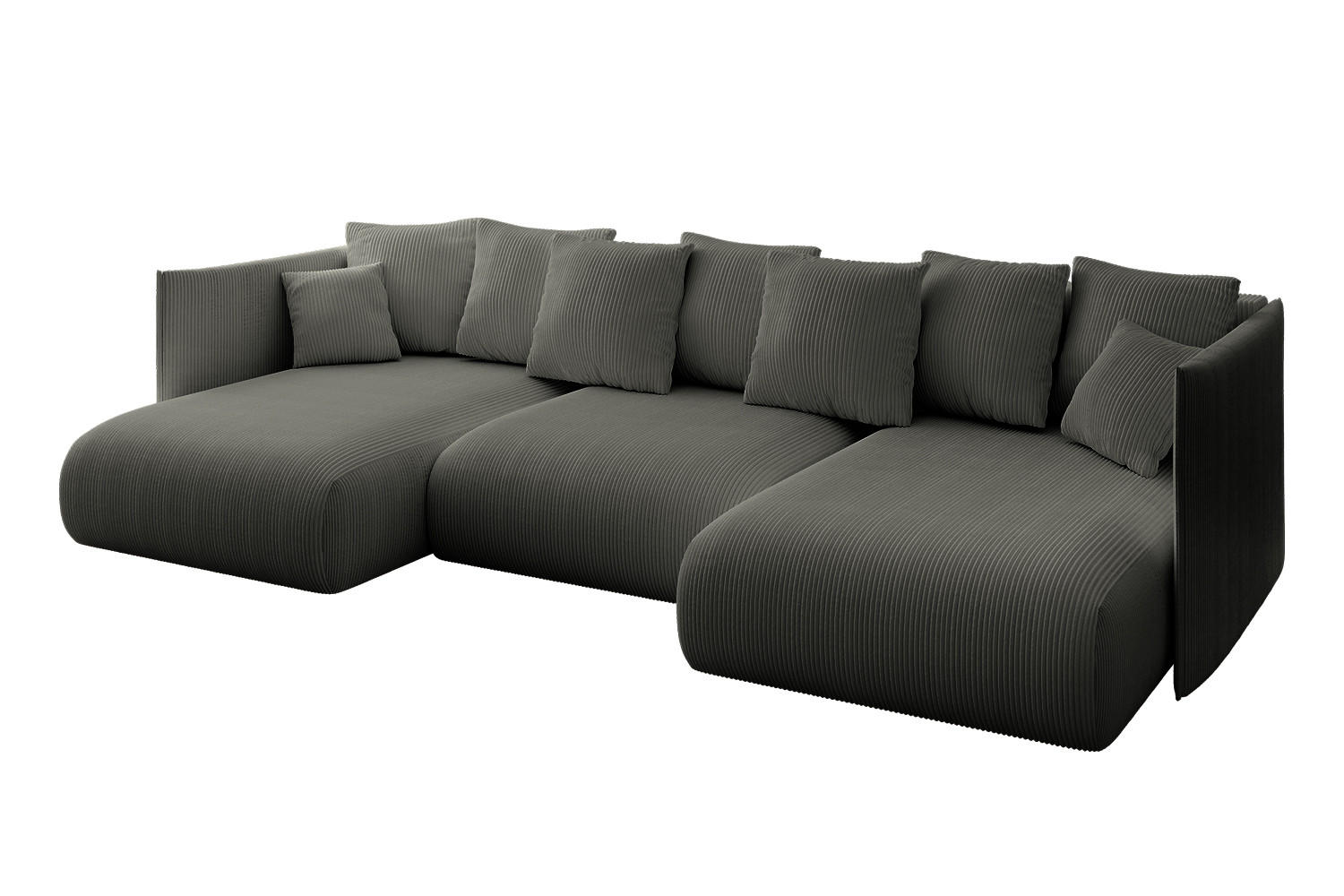 WOHNLANDSCHAFT mit Schlaffunktion und Bettkasten ONESK-U 304x165x40 Dunkelgrau Cord - Dunkelgrau, Holzwerkstoff/Kunststoff (304/90/165cm) - ALTDECOR