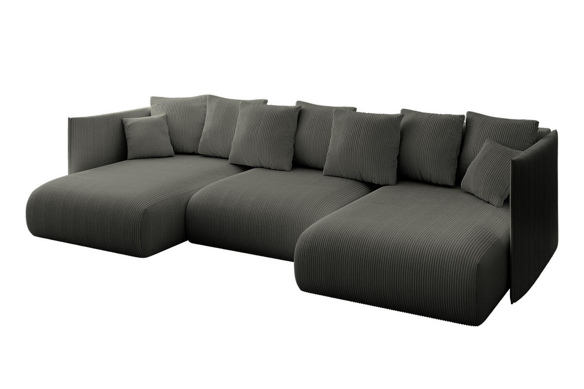 WOHNLANDSCHAFT mit Schlaffunktion und Bettkasten ONESK-U 304x165x40 Dunkelgrau Cord - Dunkelgrau, Holzwerkstoff/Kunststoff (304/90/165cm) - ALTDECOR