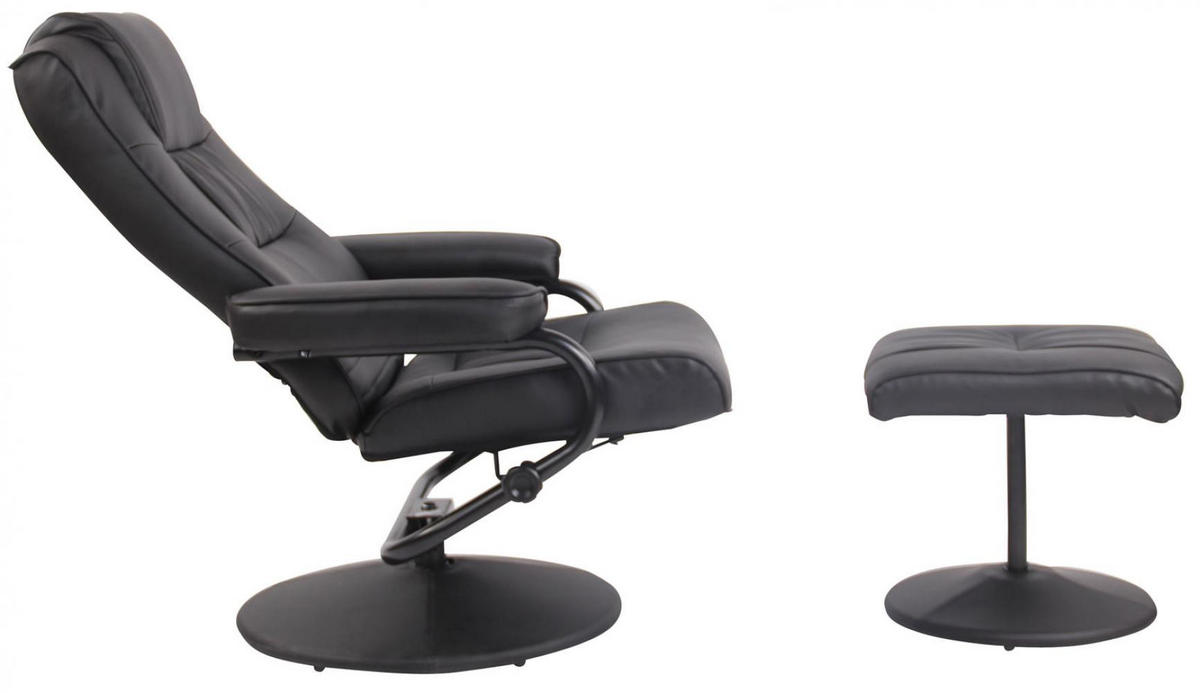 SESSEL MIT HOCKER Lederlook Schwarz - Schwarz, Textil/Metall (77/92/72cm) - CLP