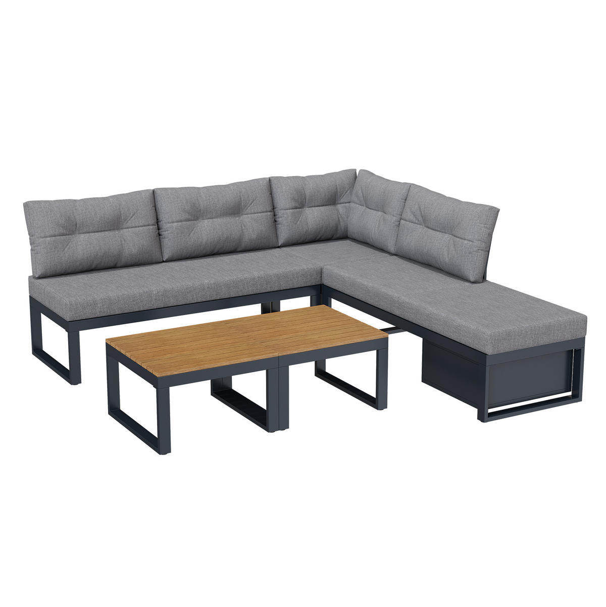 GARTENSET aus Polyester 191,5x191,5x79 cm Grau mit 3-stufig verstellbarer Liegefunktion und Stauraum - Grau, Textil - Modfu