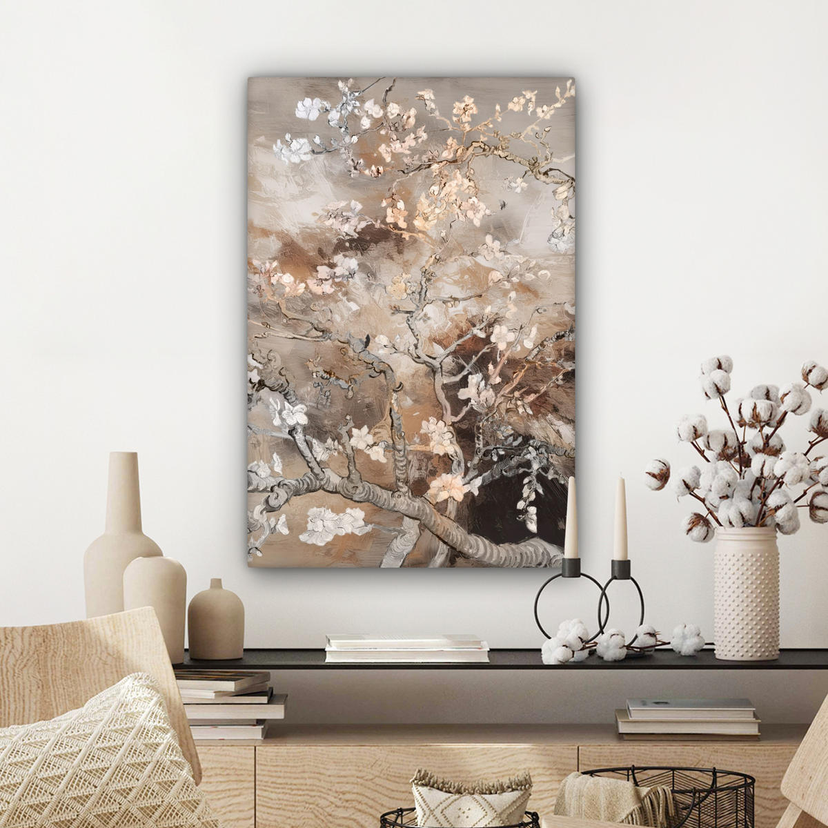 LEINWANDBILD Mandelblüte - Kunst - Van Gogh - Beige - Abstrakt 40x60 cm - Braun, Textil (40/60cm) - MuchoWow